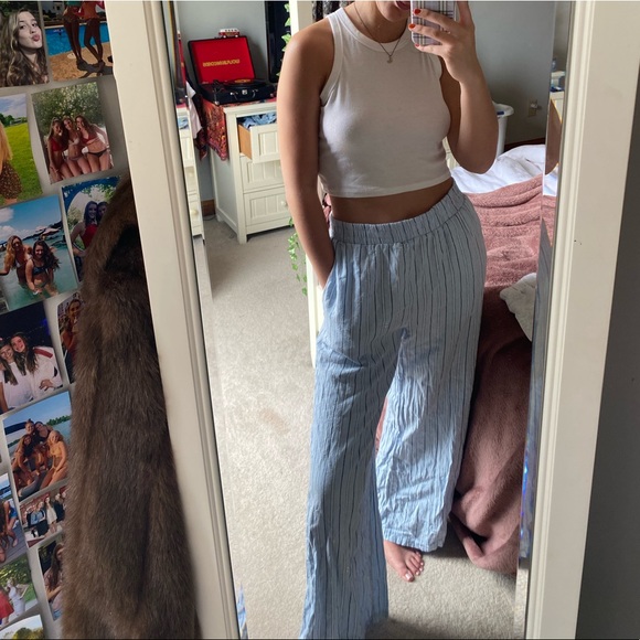 baby blue & white striped flowy pants - Picture 1 of 3